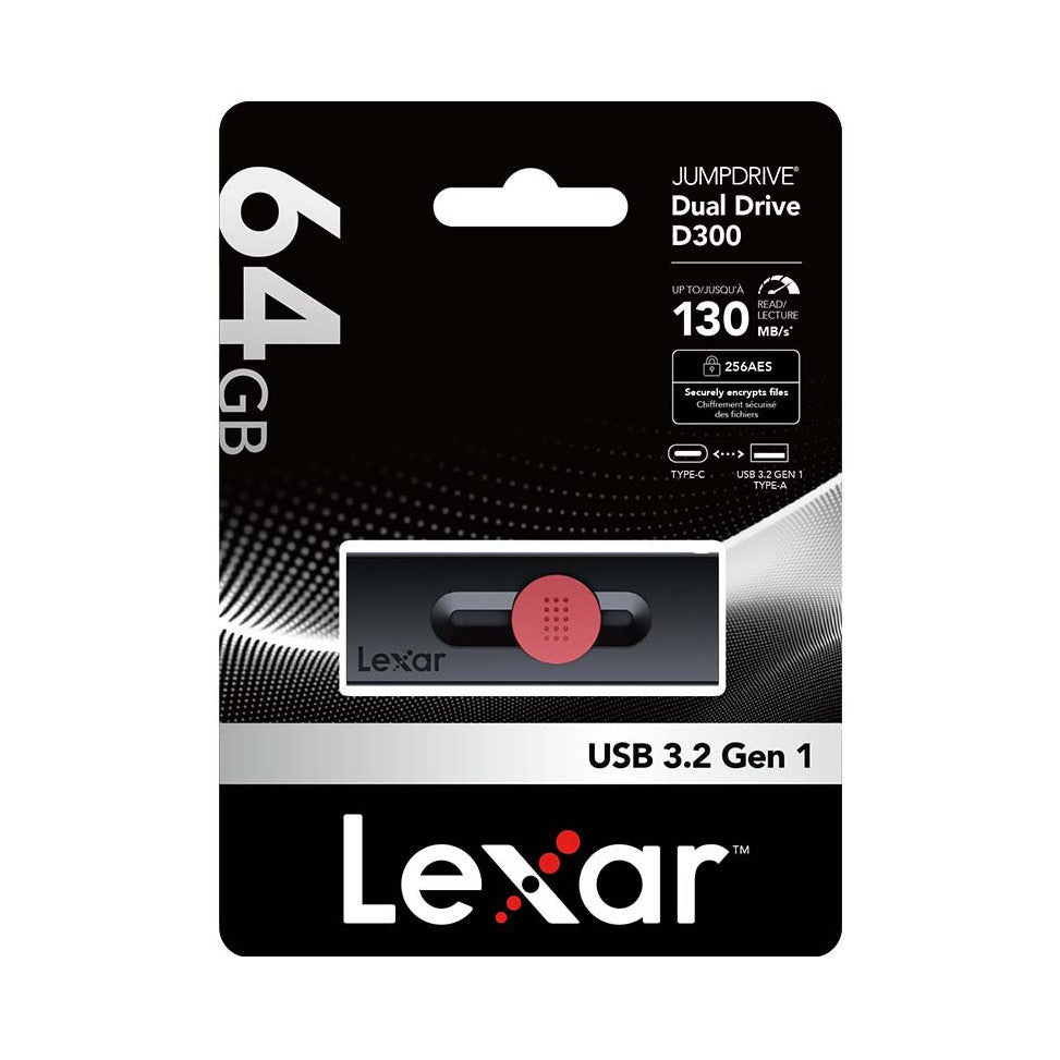 Lexar 64GB JumpDrive Dual Drive D300 USB 3.2 Gen 1 USB-C/USB-A Flash Drive