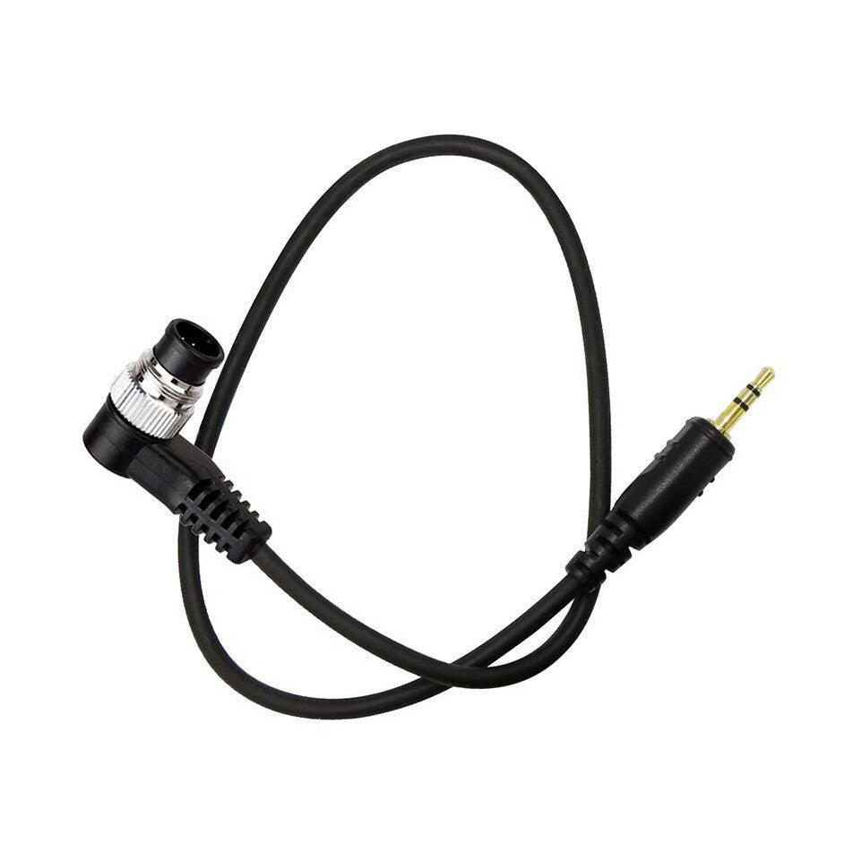 Black adapter cable with 2.5mm connector on left and 3.5mm jack on right, coiled against white background.