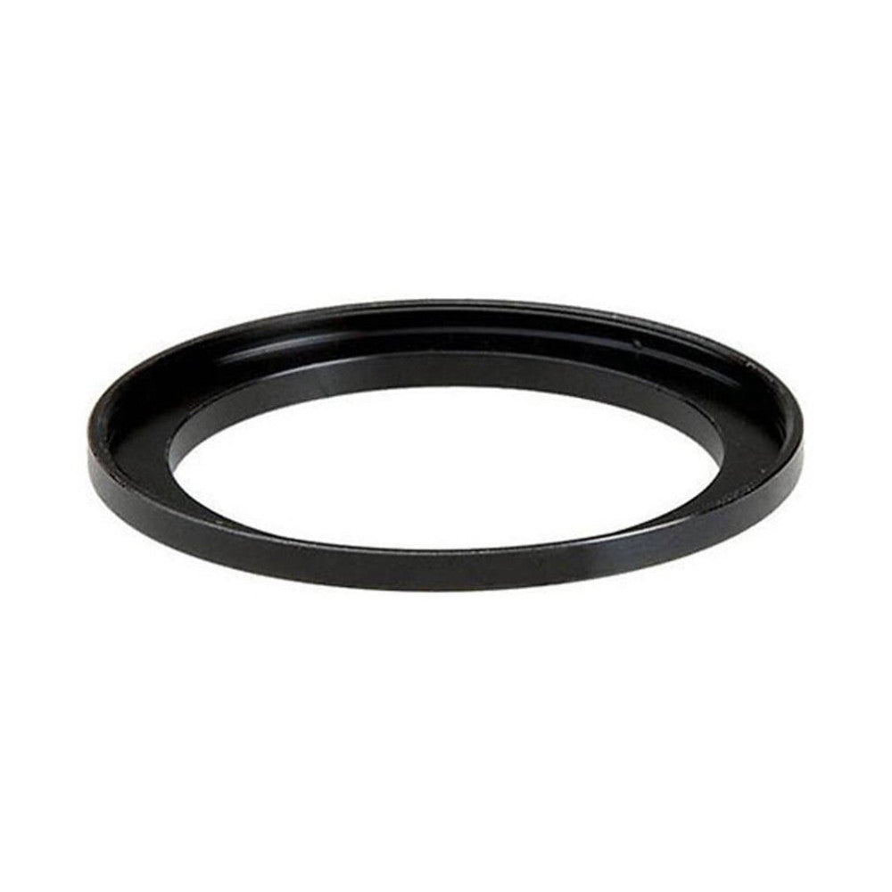 Black circular step-up ring photographed at an angled perspective against a white background, showing its tapered profile and inner opening.