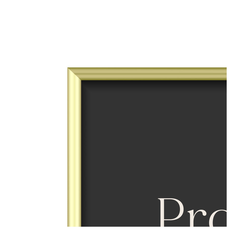 Gold metal frame with black mat board, angled side view showing 3D depth and beveled edge detail