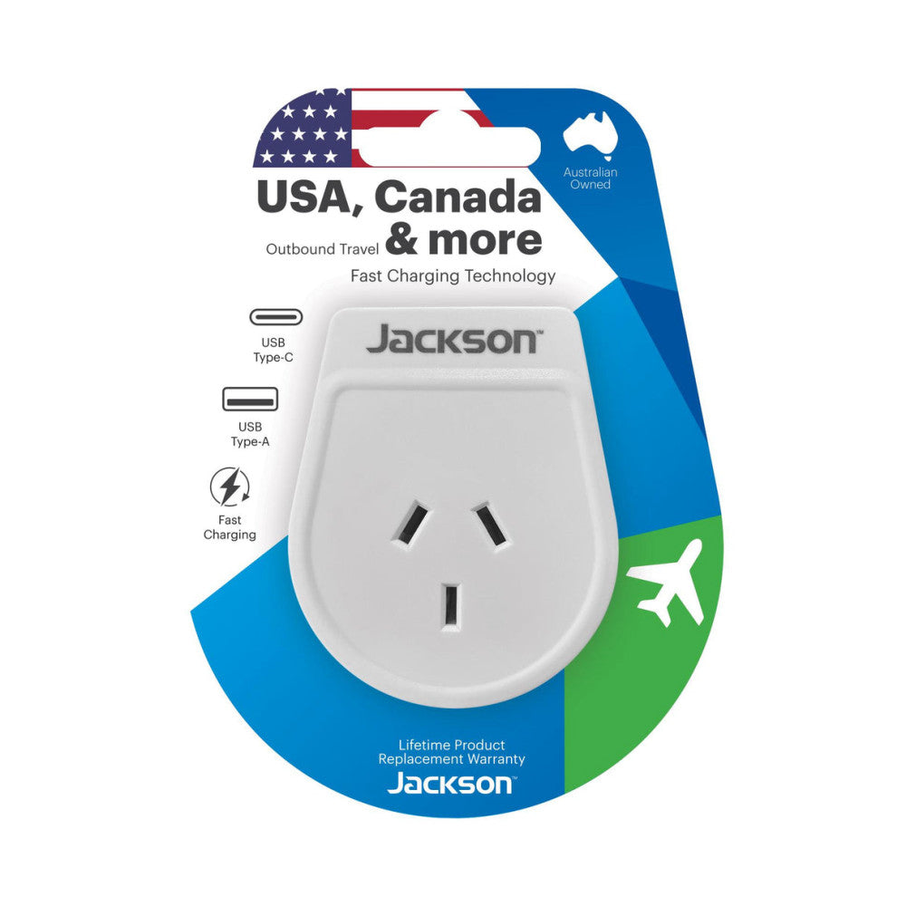 Jackson Outbound Travel Adaptor USA - USB-A & USB-C