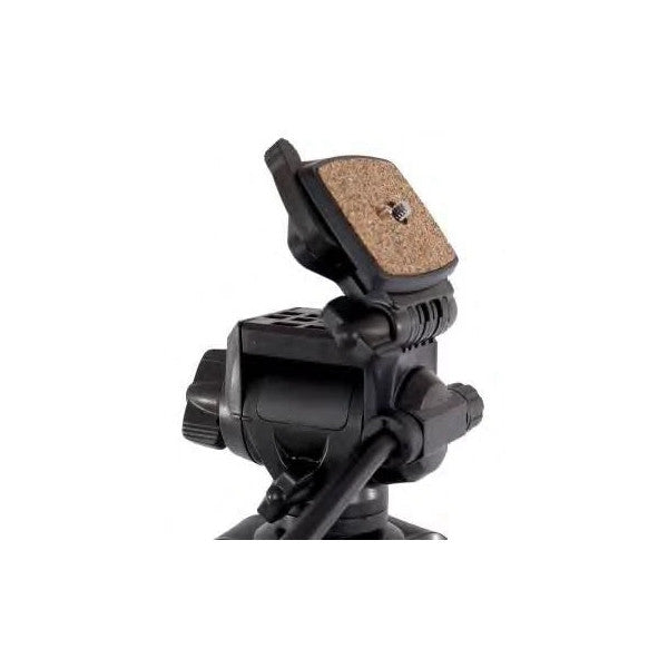 Black video tripod head with cork-textured mounting plate, shown from front angle against white background.