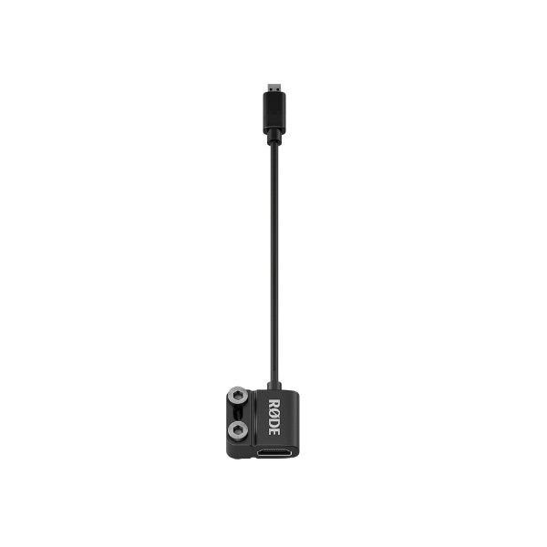 Black Rode HDMI to Micro HDMI adapter cable shown against white background, displaying the connector block and extended cable from above angle.