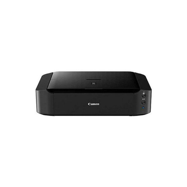 Canon Pro 200 A3+ printer shown from front-angled view against white background, displaying black glossy exterior with Canon branding and control buttons.