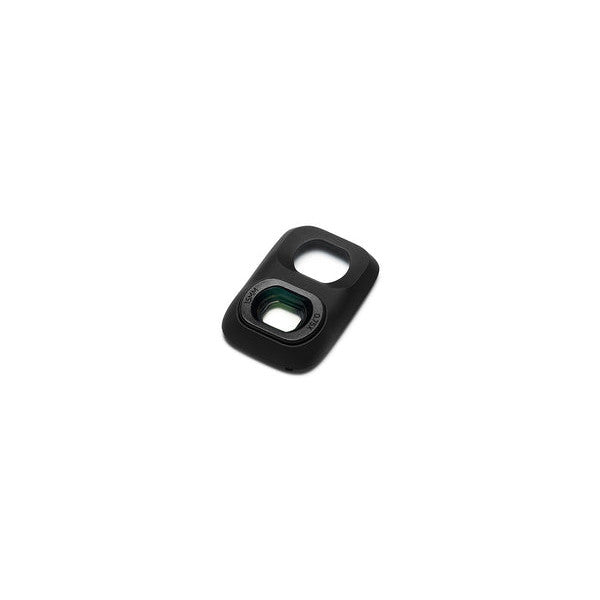 Black wide-angle lens attachment for DJI Pocket 4P shown at angle against white background, displaying dual lens elements with protective casing.