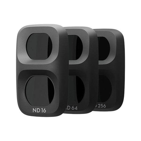 Three dark gray ND filters arranged in a row, labeled ND16, ND64, and ND256, displayed against a white background.