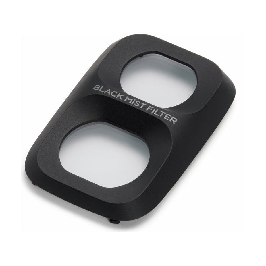 Black rectangular filter with two circular glass lens openings, labeled "BLACK MIST FILTER," shown at an angled view against a white background.
