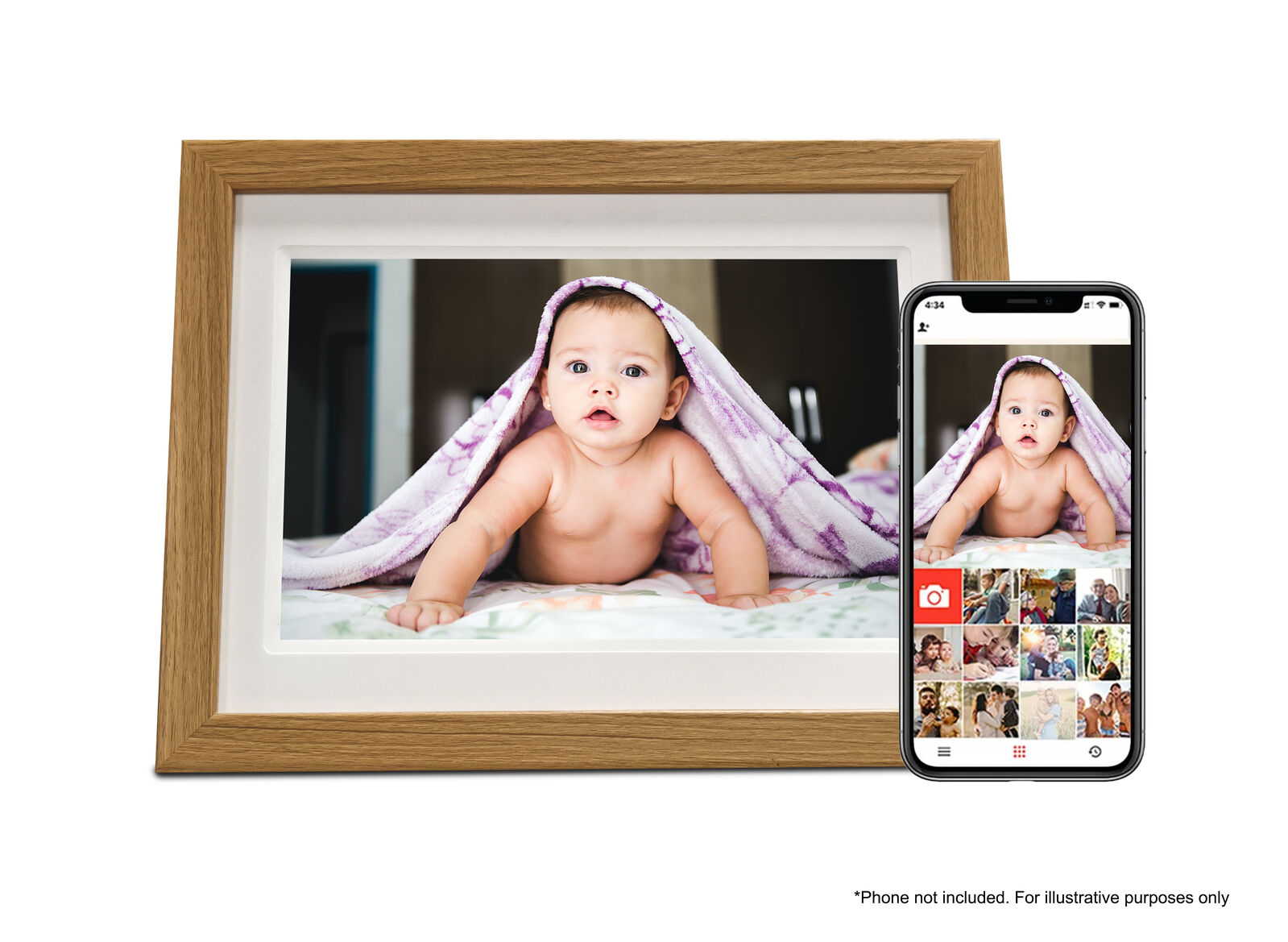 FireFly Frameo 10.1 DigiFrame 10.1" WiFi Digital Photo Frame - Oak Wood