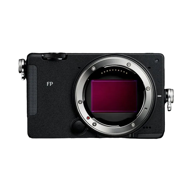 Front view of Sigma FP2 mirrorless camera body showing exposed sensor and lens mount against black background