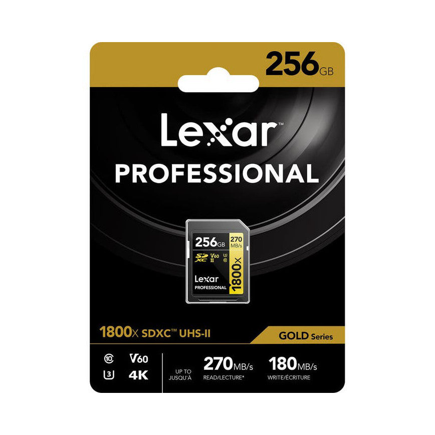Lexar Professional 1800x 256GB SDXC UHS-II V60 GOLD Series Memory Card