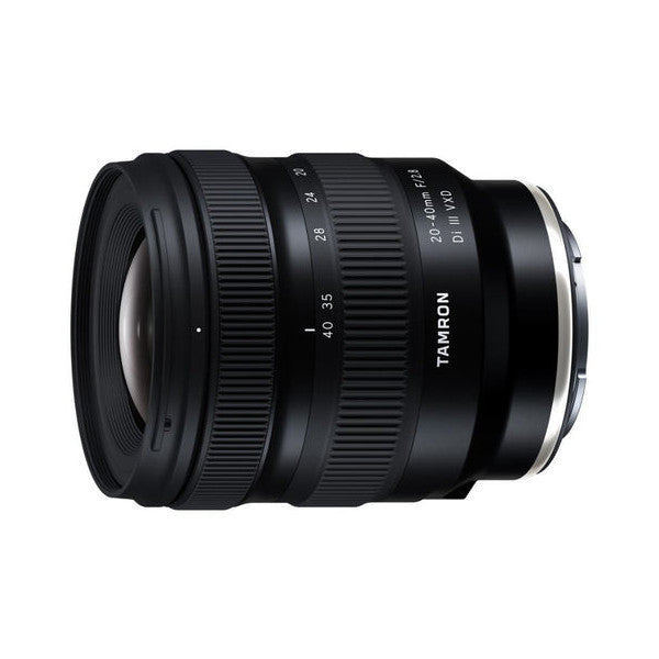 Black Tamron zoom lens shown from front angle against white background, displaying focal length markings and focus ring details.