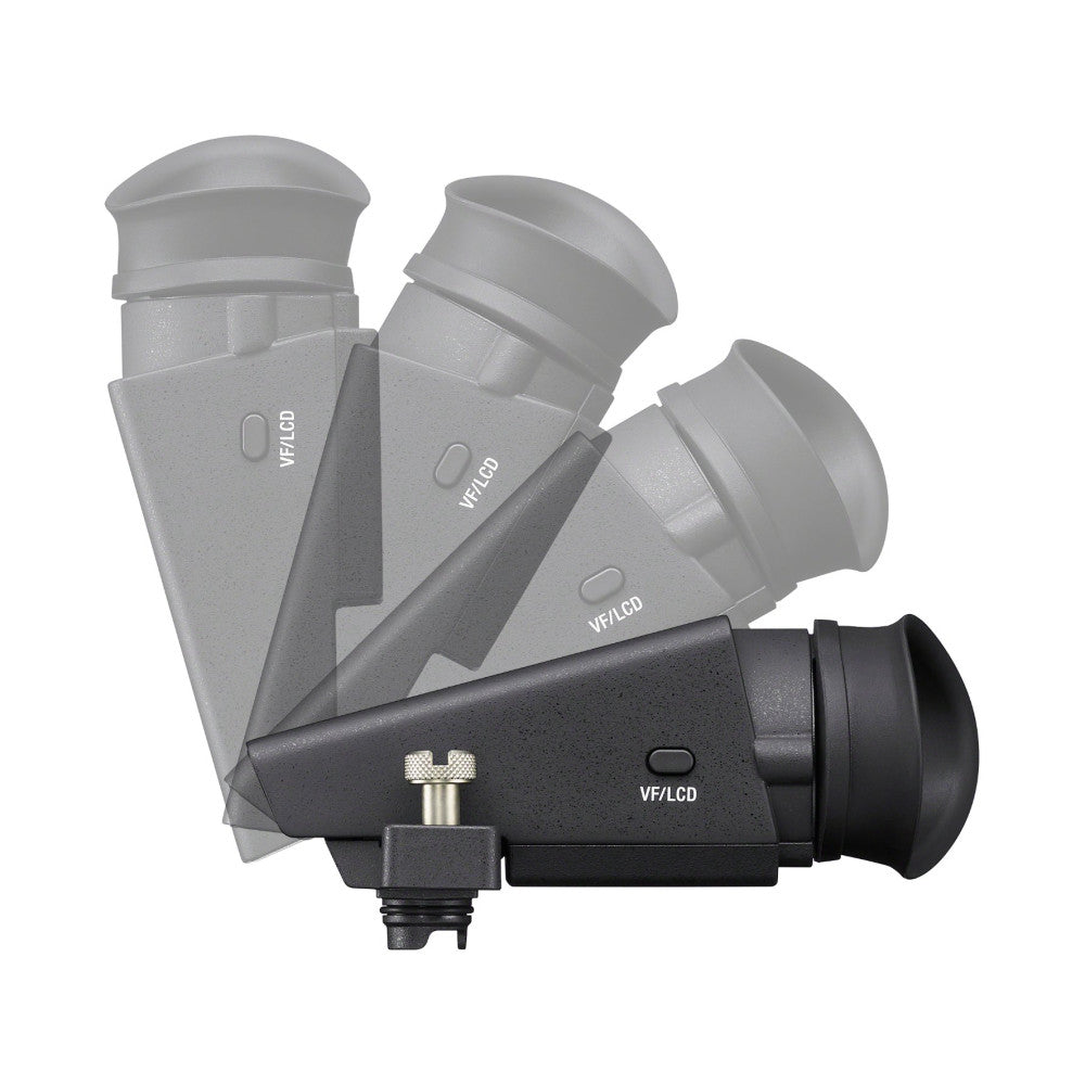 Sony DVFEL1 OLED viewfinder displayed at an angle showing the black unit in front with three gray comparison models stacked behind it.