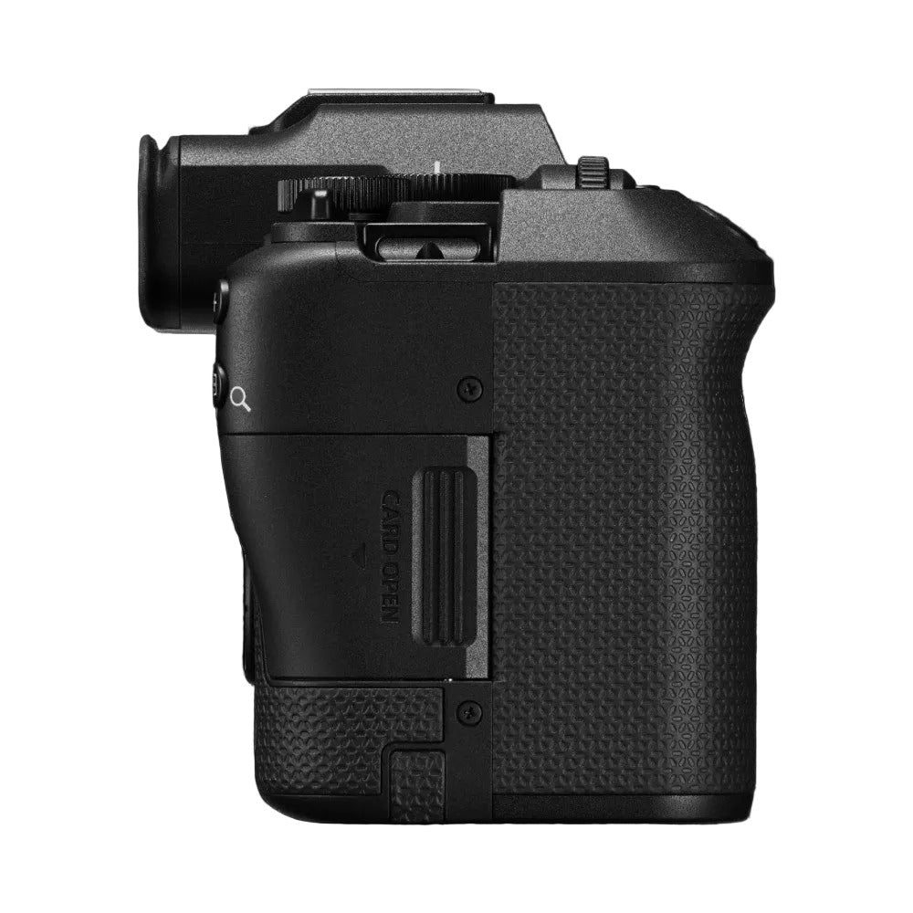 Canon EOS R8 Mark II camera shown from the left side view against a black background, displaying the textured grip and body design.