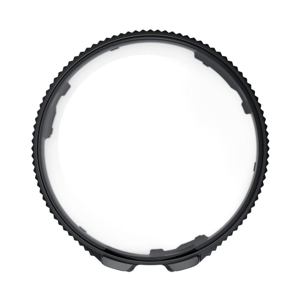 Black circular lens guard ring shown from above at an angle, displaying the textured outer edge and inner protective rim against a white background.
