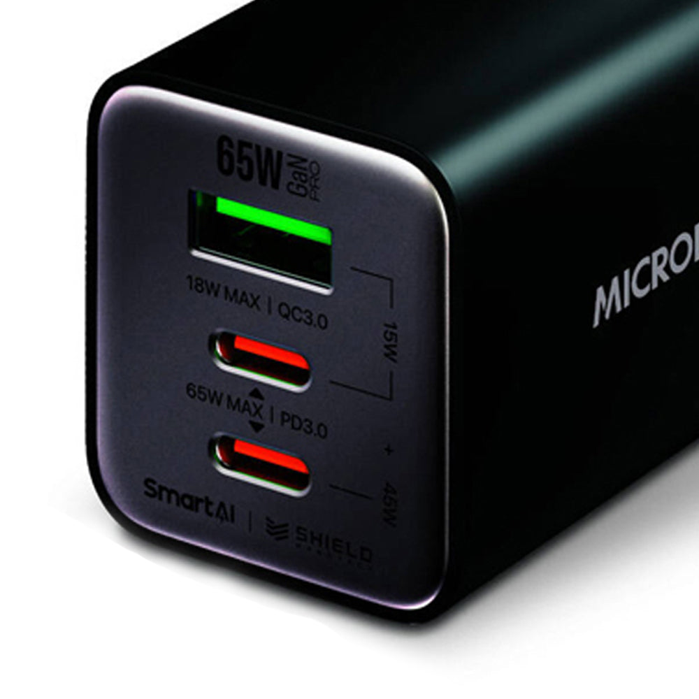MICRODIA SMARTCube Nano 65W Wall Charger - Triple Port (2x USB-C + 1x USB-A) - Black