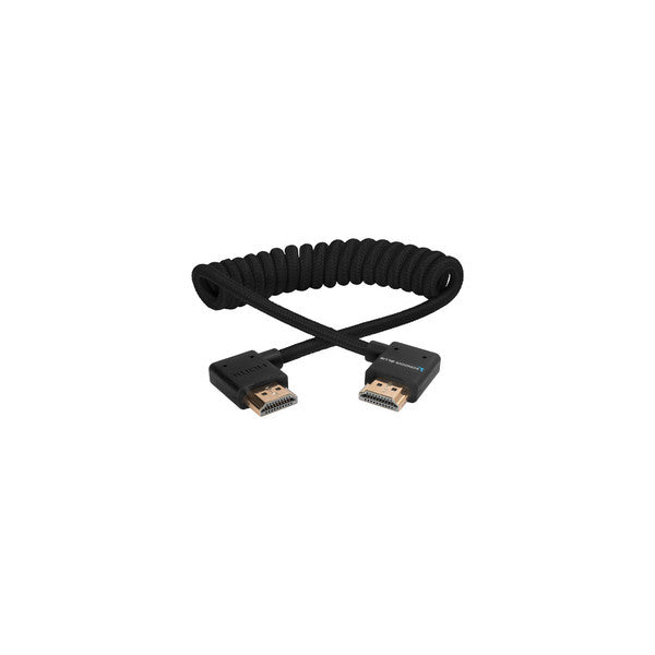 Kondor Blue Right-Angle Full HDMI Cable - Braided Coiled 12-24cm - Black
