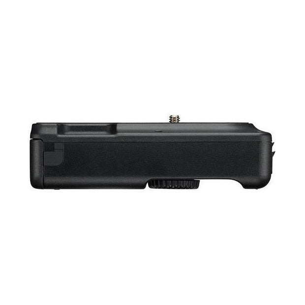Side view of black Nikon WT-7 wireless transmitter showing connector port and textured surface details
