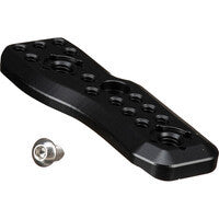 Black side plate with multiple mounting holes and a small metal connector detail shown separately below on white background.