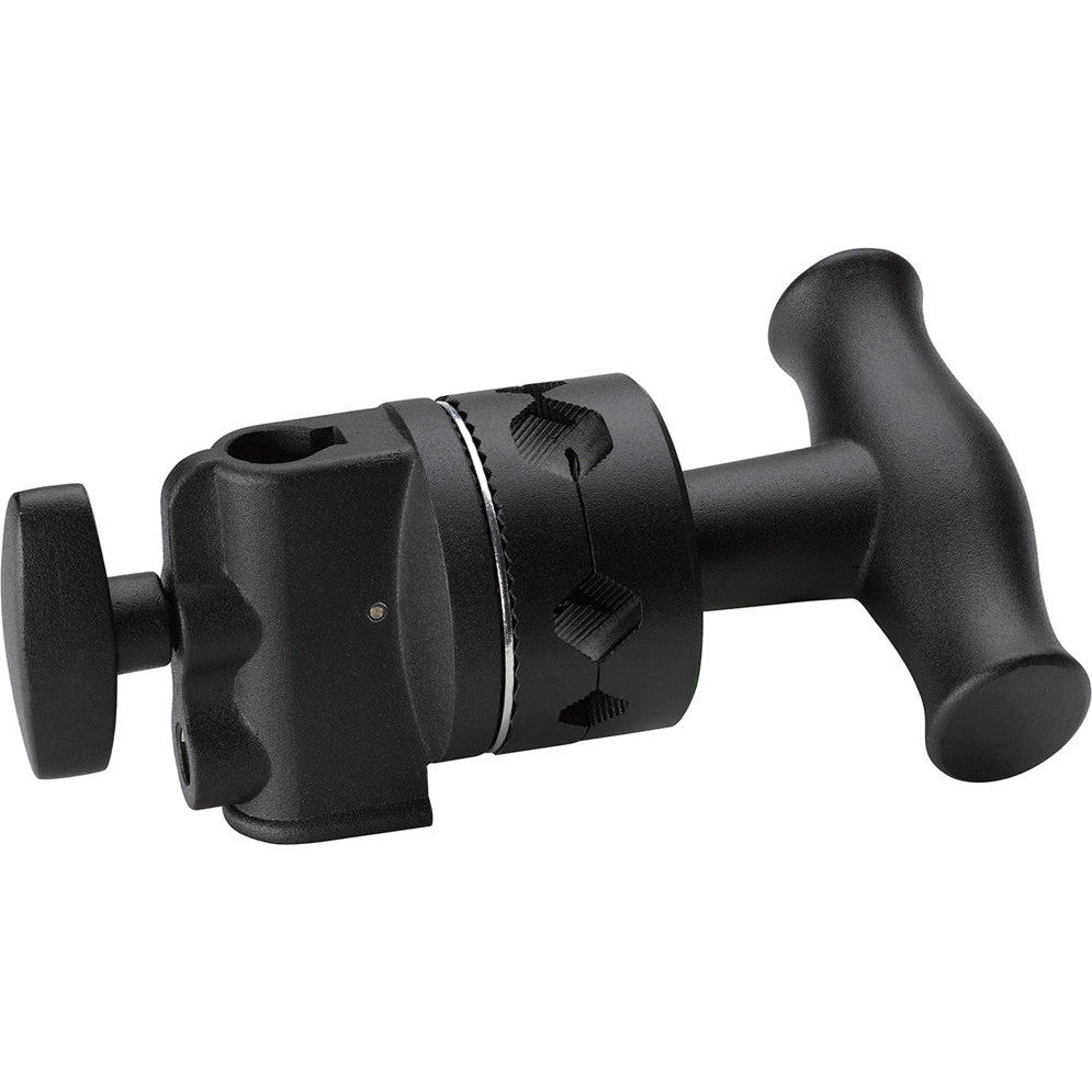 Black grip head with ball mount and control knobs, shown from side angle against white background.