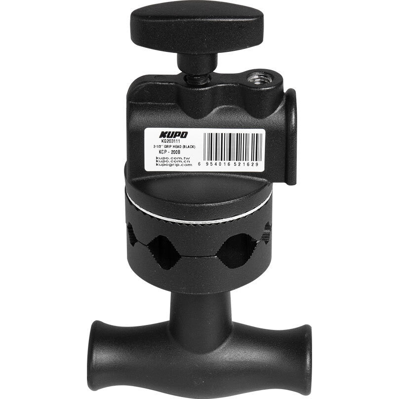 Black grip head with oversized knob on top, shown from front view against white background with product label visible on side.
