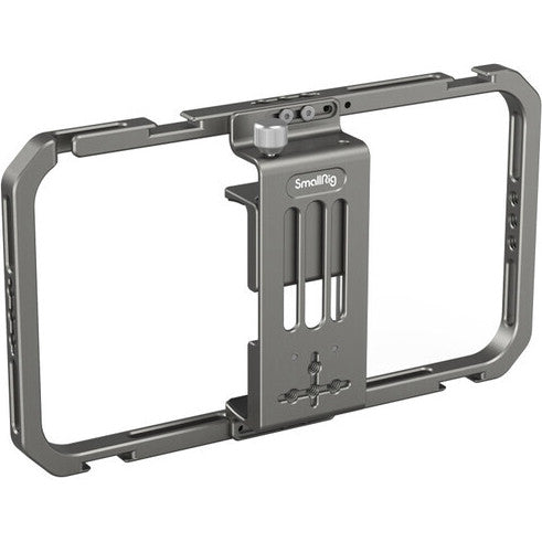 SmallRig phone cage with rectangular frame and center mounting block, shown from an angled side view against white background.