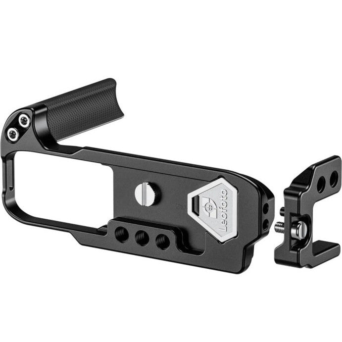 Black L-bracket with grip handle and mounting plate shown from side angle against white background.