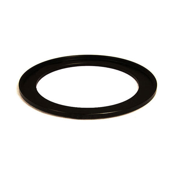 Black metal step-up ring shown at an angled side view against a white background, displaying its cylindrical shape and beveled edge.
