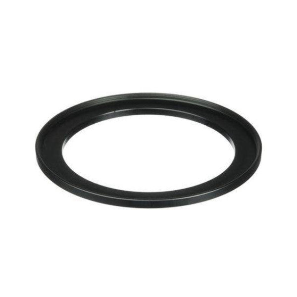 Black metal step-up ring shown at an angle against white background, displaying its oval shape and interior opening.