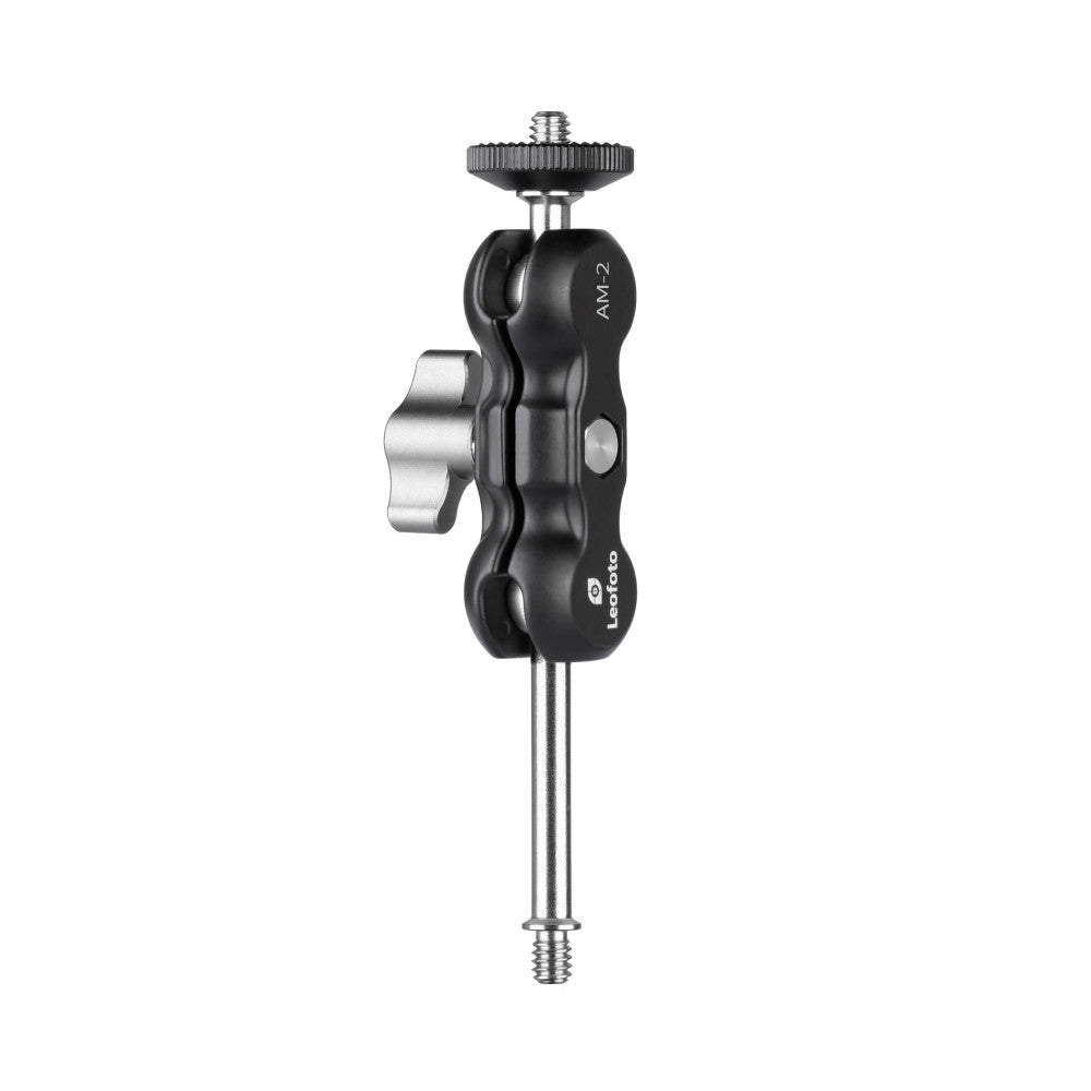 Black and silver articulating magic arm with ball head mount, shown in vertical position against white background.