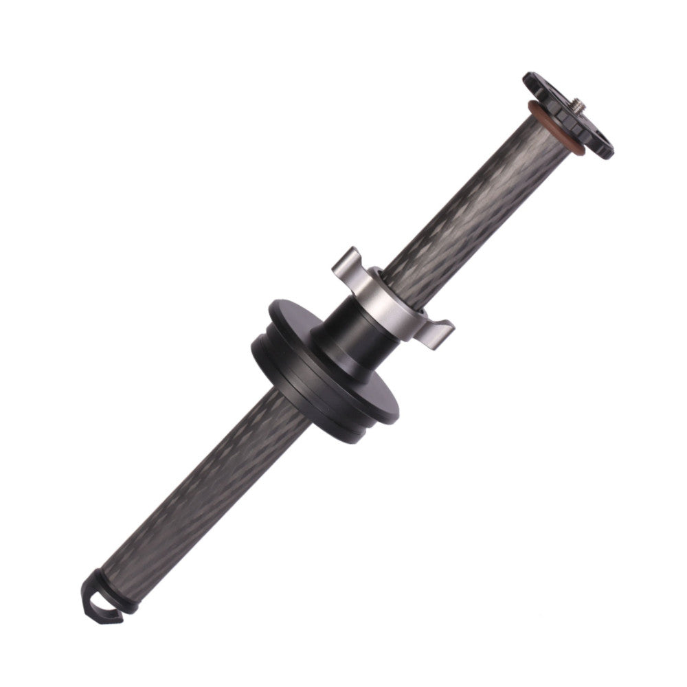 A center column with black rubber grip, metal collar, and adjustable top plate shown at an angle against a white background.