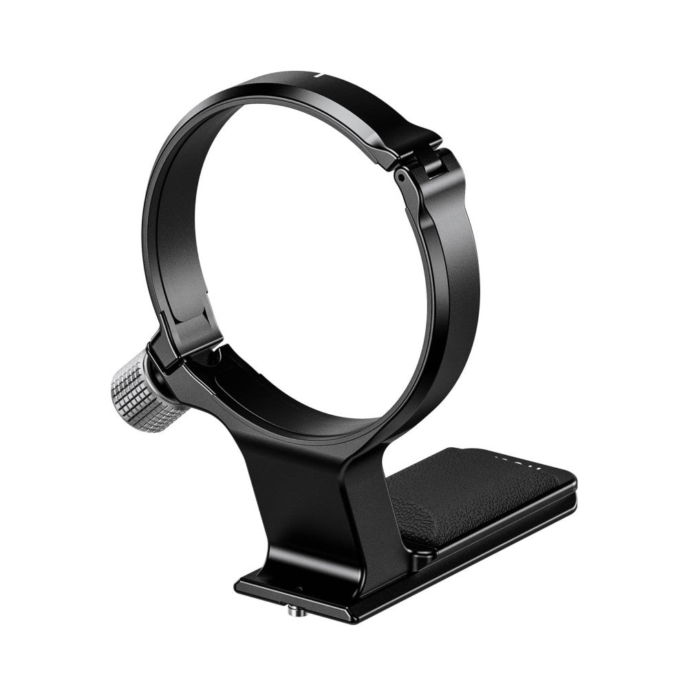 Black lens collar with adjustment knob and mounting foot shown from the side angle against white background.