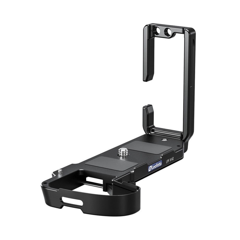 Black L-bracket with vertical and horizontal mounting plates, shown from an angled side view against a white background.