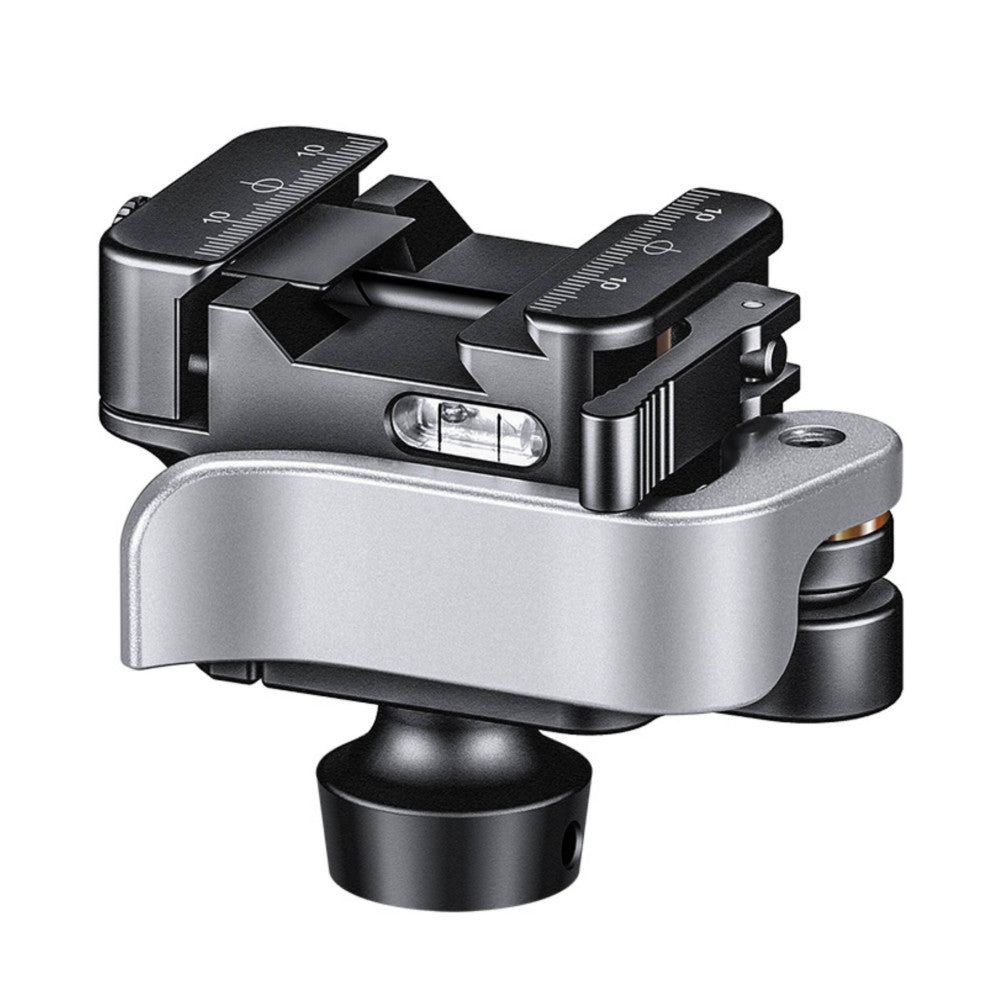 Leofoto MA-30L ball head shown from front-angled view, displaying dual panorama scales, lever controls, and spherical mounting base against white background.