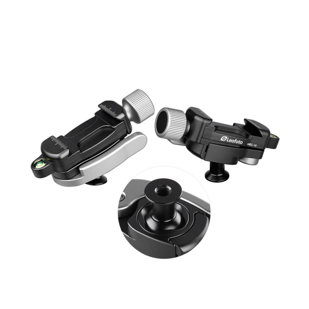 Three black camera clamps and ball heads displayed against white background, showing suction cup mount, friction arm clamp, and swivel ball head components.