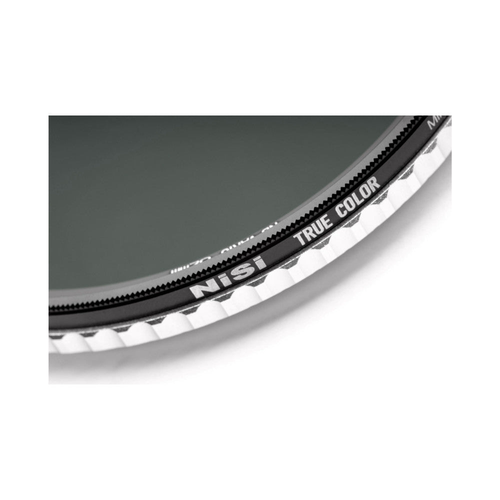 Close-up of NiSi filter ring showing "NISI TRUE COLOR" text and gear-like edge detail against neutral background