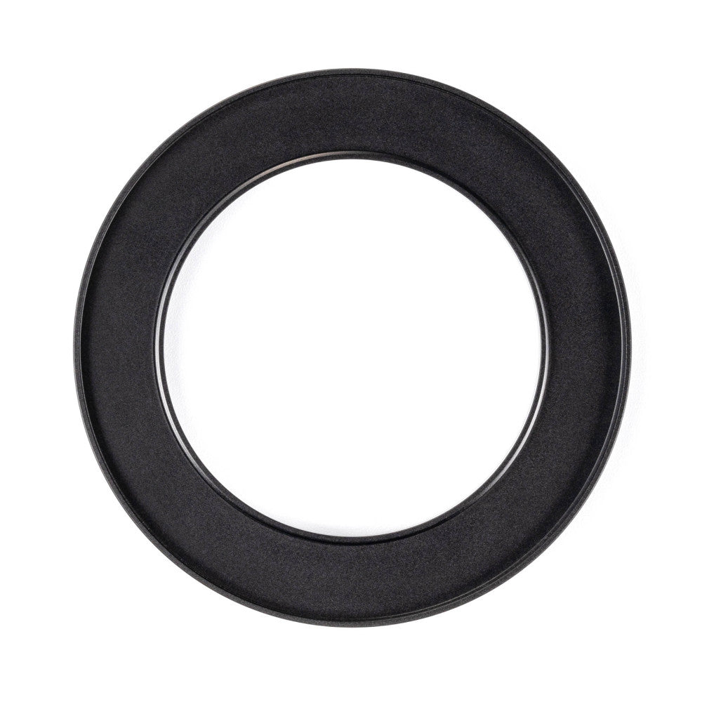 Black circular adapter ring with wide textured band and centered opening, photographed front-on against white background.
