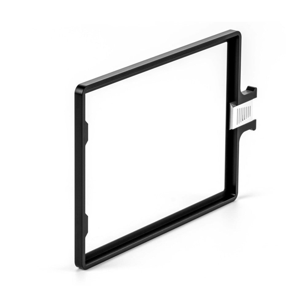 Black rectangular filter tray with white label shown in isometric view against white background