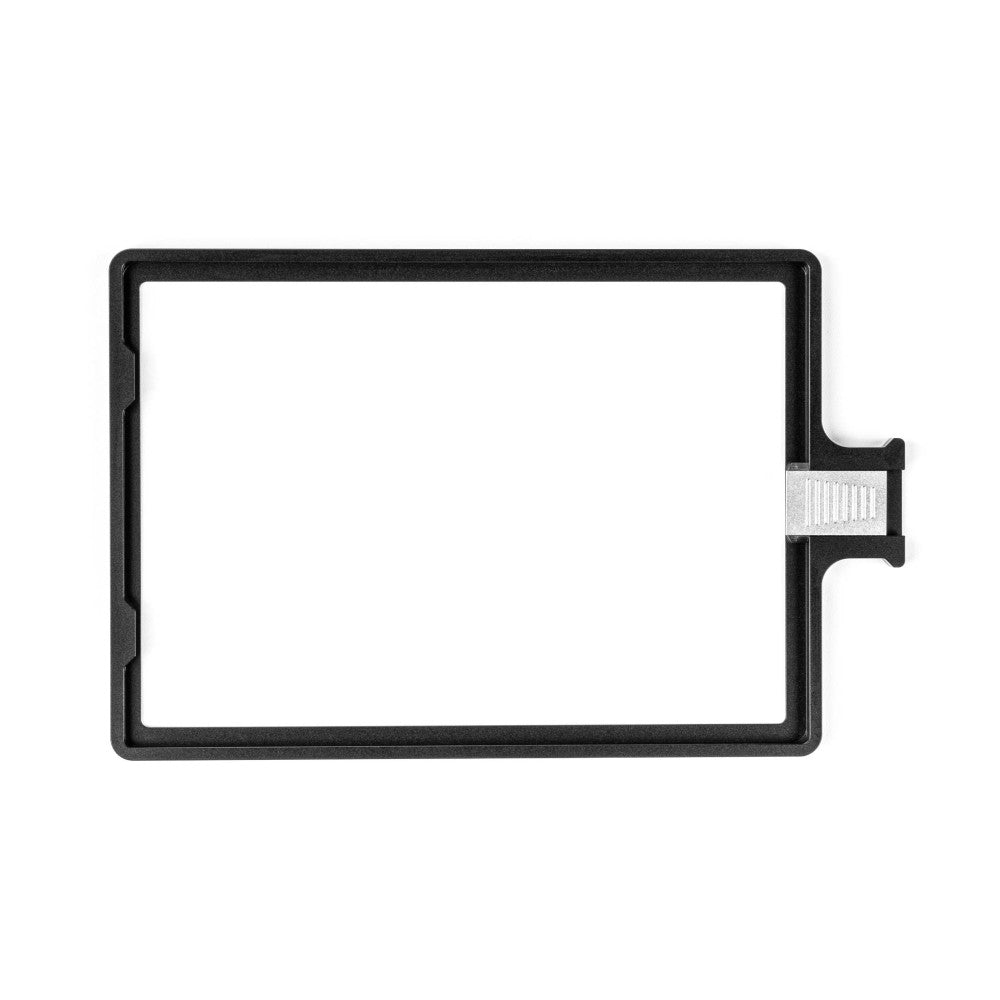 Black rectangular filter tray with metal latch, shown from front view against white background.