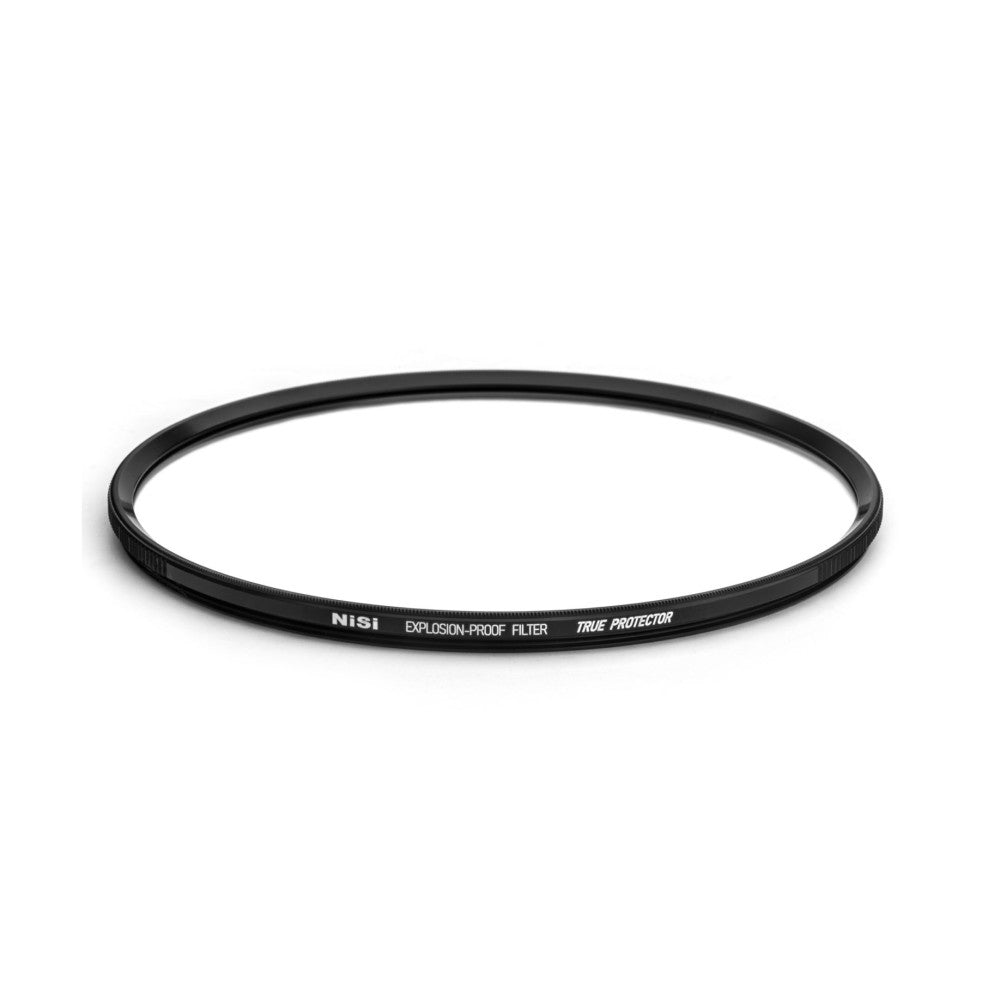 Black circular filter ring with "NISI EXPLOSION-PROOF FILTER TRUE PROTECTOR" text visible on the band, shown at an angle against white background.