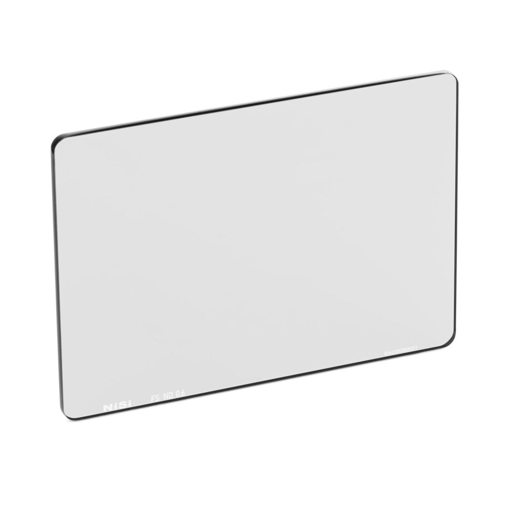 Isometric view of a rectangular gray optical filter with rounded corners and dark border against white background.