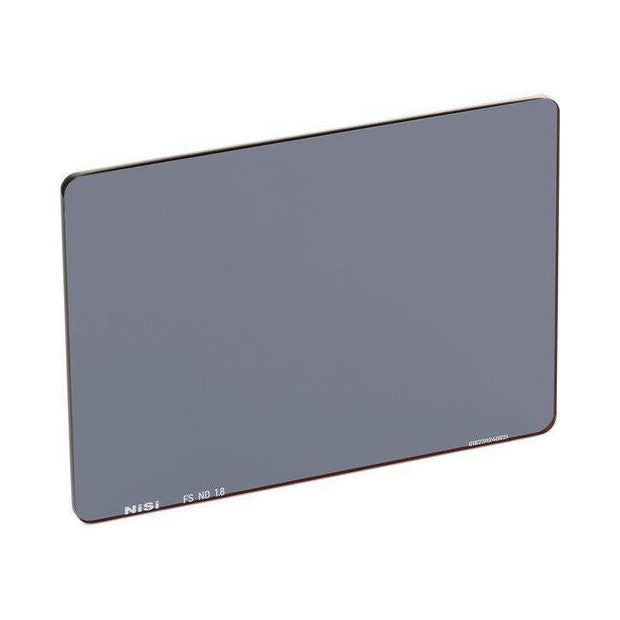Angled view of a rectangular gray ND filter with rounded corners and NiSi branding visible on the lower edge.