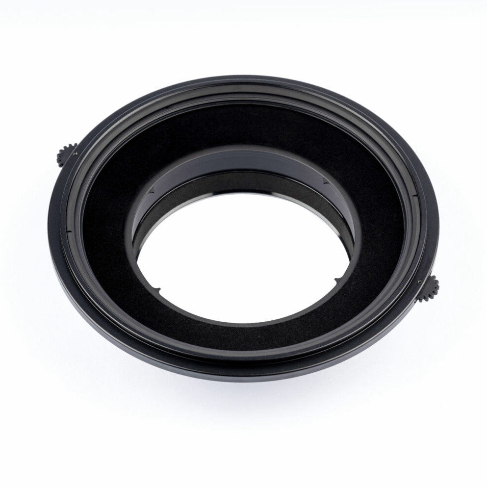 Black circular filter holder adapter ring with oval opening, shown from front angle against white background