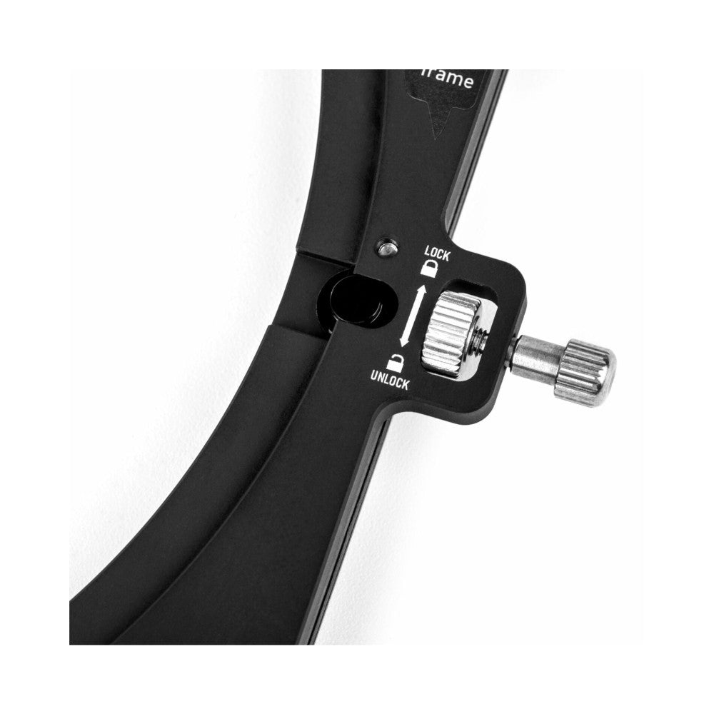 Close-up of NiSi S6 ALPHA filter holder showing lock/unlock mechanism and adjustment knob on black metal housing.