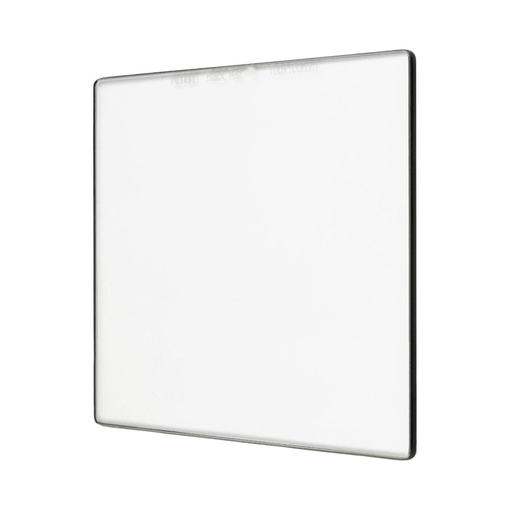 Square optical filter with dark gray metal frame shown at an angled perspective against white background