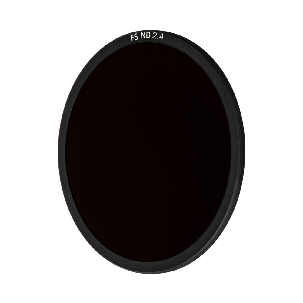 Front view of a circular black ND filter with "FS ND 2.4" text visible on the rim against a white background.