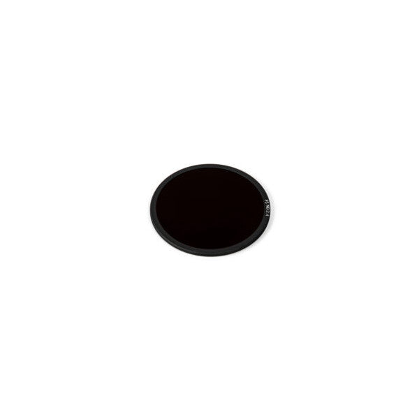 Circular black optical filter shown from the front, displaying the dark glass element within a ribbed black plastic rim.