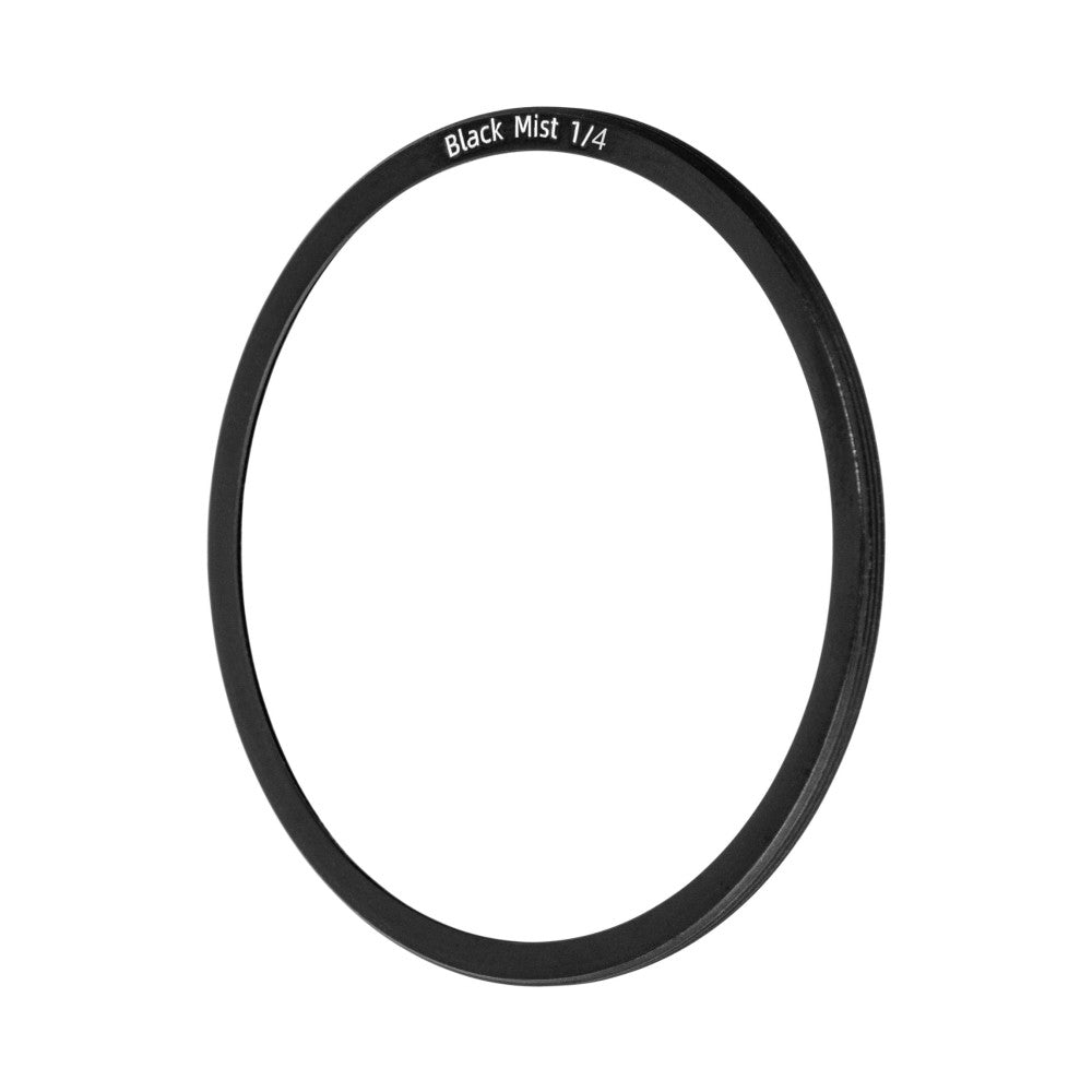 Black circular filter ring shown from front view against white background, displaying text "Black Mist 1/4" on top edge.