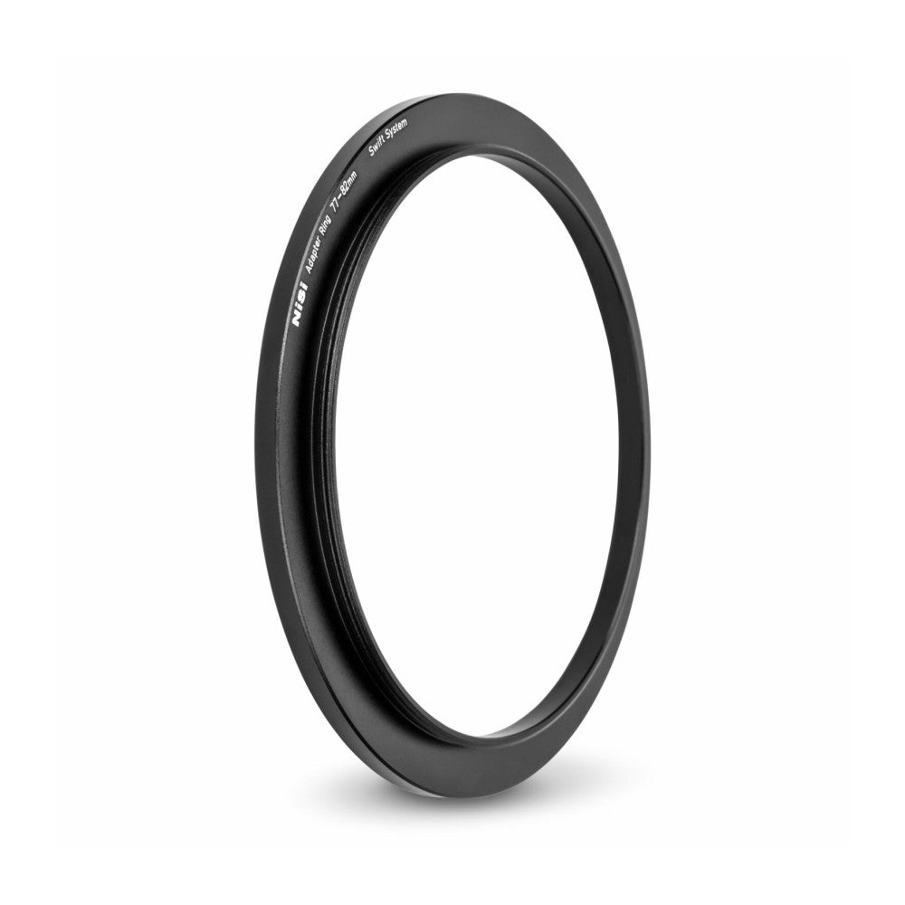 Black cylindrical adapter ring shown at an angle against white background, displaying engraved text on the outer surface.