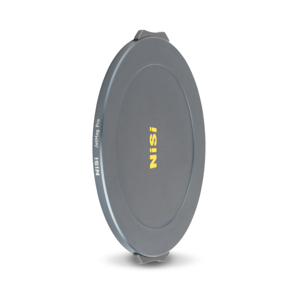 Gray circular magnetic lens cap with NiSi branding in yellow text, shown at a slight angle against white background.