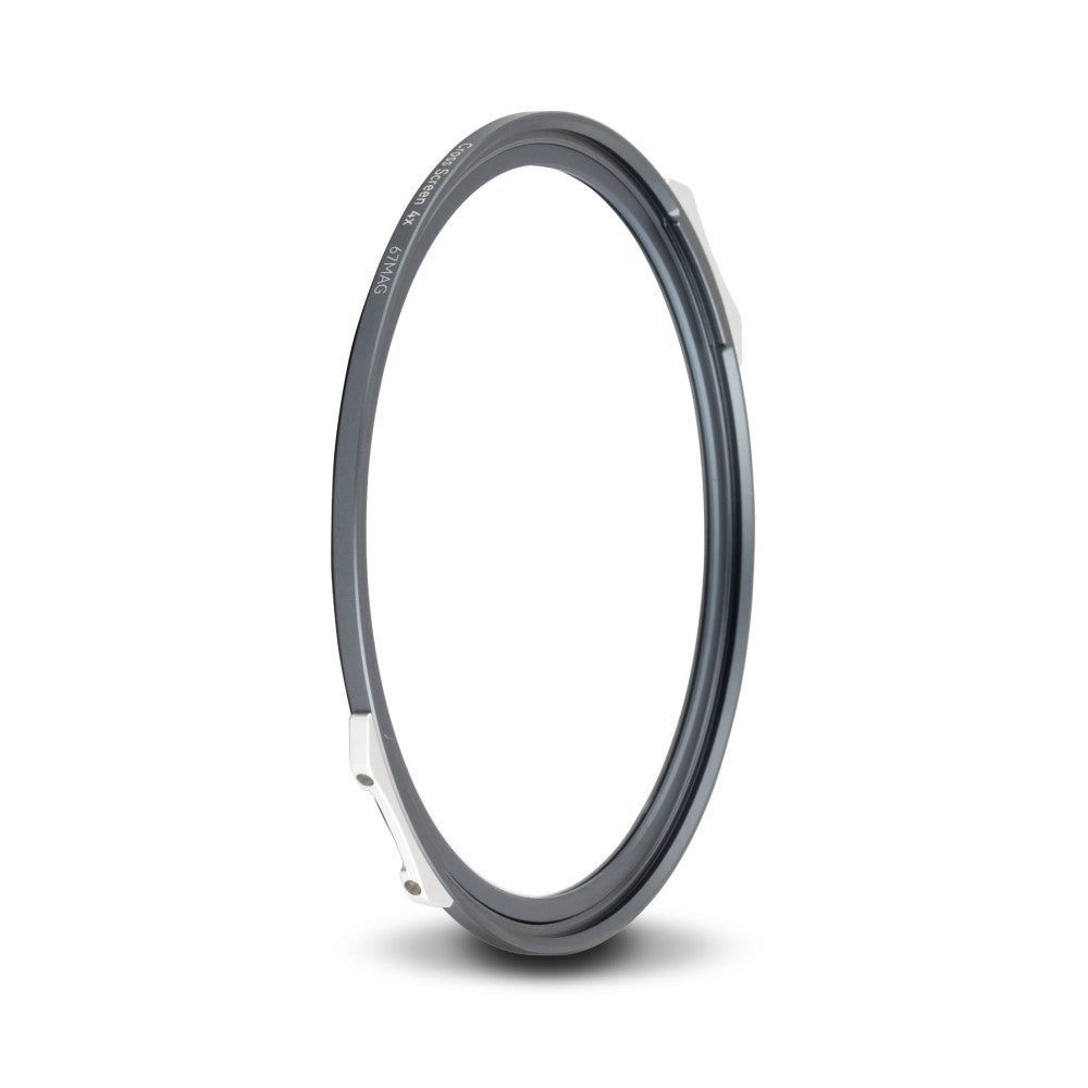 Gray circular magnetic filter ring with white attachment points, shown at slight angle against white background.